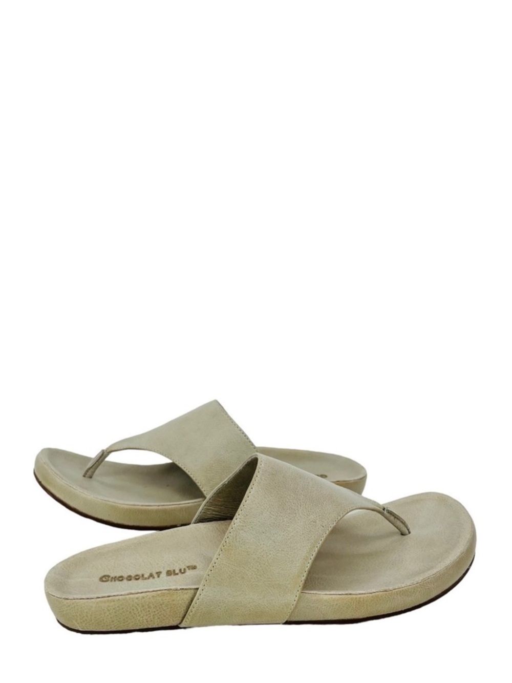 Chocolat Blu Omega Thong Sandals Size 6.5 Leather Taupe/Gray/Brown Leather EUC